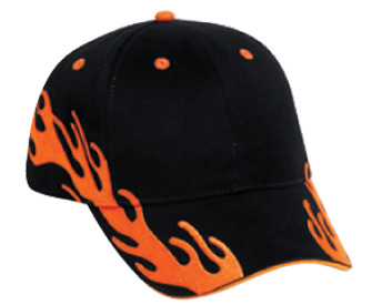 Flame pattern brushed cotton twill sandwich visor two tone color six panel low profile pro style cap (2006 OTTO)