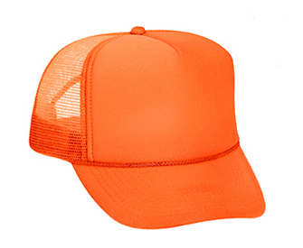 Neon polyester foam front solid and two tone color five panel high crown golf style mesh back caps