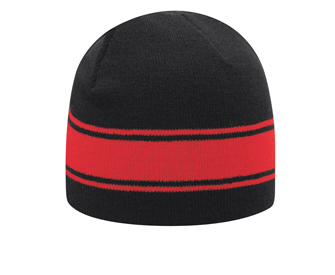 Acrylic knit two tone color beanies with stripes, 8"