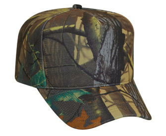 Camouflage polyester five panel low crown golf style caps