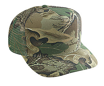 Camouflage polyester foam front five panel high crown golf style mesh back cap (plain front)