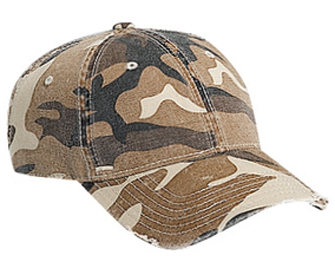 Camouflage superior garment washed cotton twill distressed visor low profile pro style caps