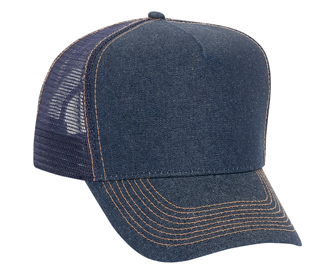 OTTO Cap 39-090 - Denim 5 Panel Mid Profile Mesh Back Trucker Hat