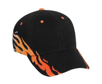 Flame pattern brushed bull denim two tone color six panel low profile pro style caps