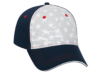 Star pattern cotton twill sandwich visor withcontrast stitching two tone color six panel low profile pro style caps