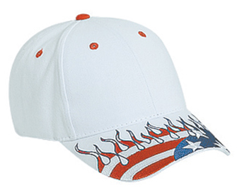 United States flag flame pattern visor brushed cotton twill two tone color six panel low profile pro style caps