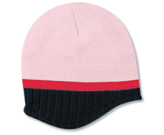 Acrylic knit two tone color beanies with trim and fleece lining