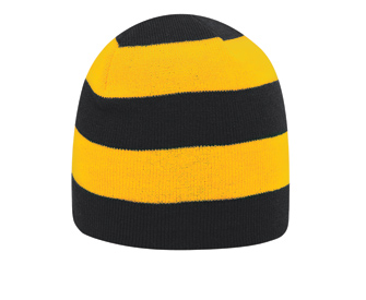 Acrylic knit two tone color striped beanies, 8 1/2"