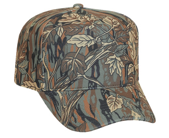 Camouflage polyester five panel low crown golf style caps