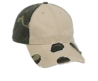 Camouflage superior garment washed cotton twill distressed two tone color six panel low profile pro style caps