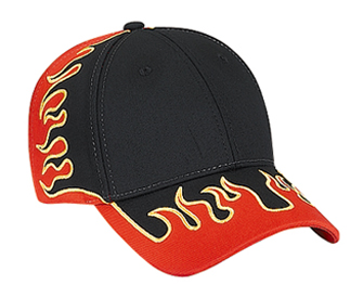 Flame pattern superior cotton twill two tone color six panel low profile pro style caps