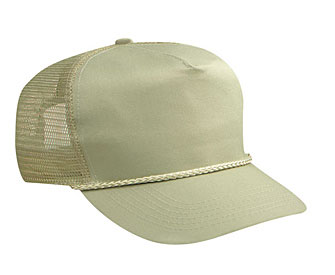 Cotton twill solid and two tone color five panel high crown golf style mesh back caps