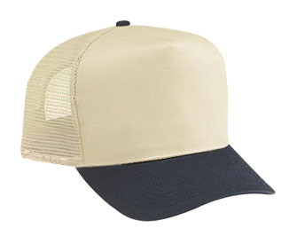 Cotton twill solid and two tone color five panel pro style mesh back caps