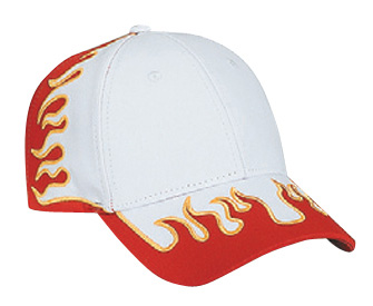 Flame pattern brushed cotton twill two tone color six panel low profile pro style cap