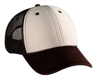 Polyester foam front solid and two tone color six panel low profile pro style mesh back caps