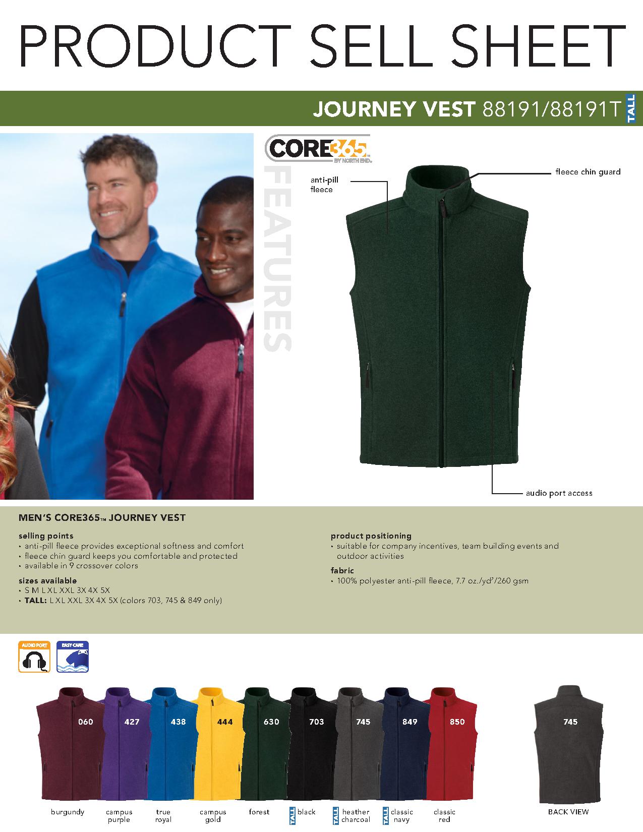 Core 365 88191T - Men's Tall Journey Fleece Vest