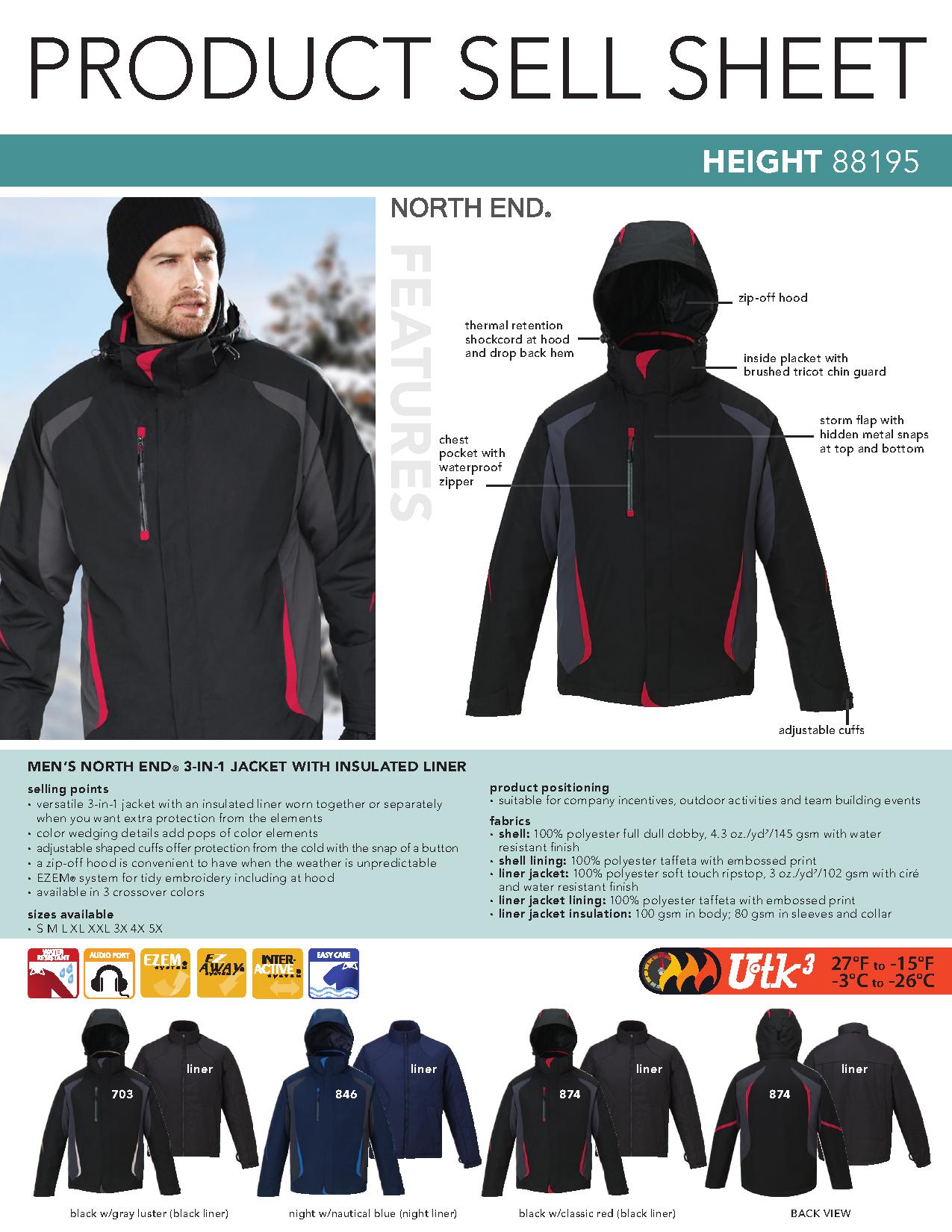 North End 88195 - Men's Height 3-In-1 Jacket With Insulated Liner