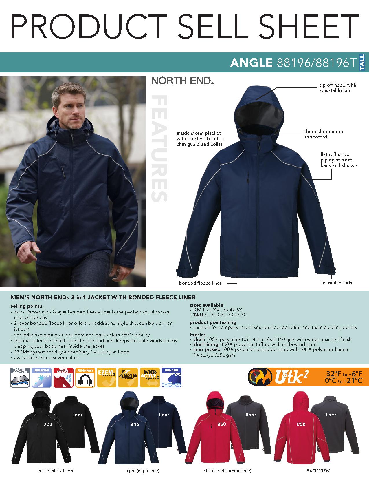 North End 88196 - Men's Angle 3-In-1 Jacket With With Bonded Fleece Liner