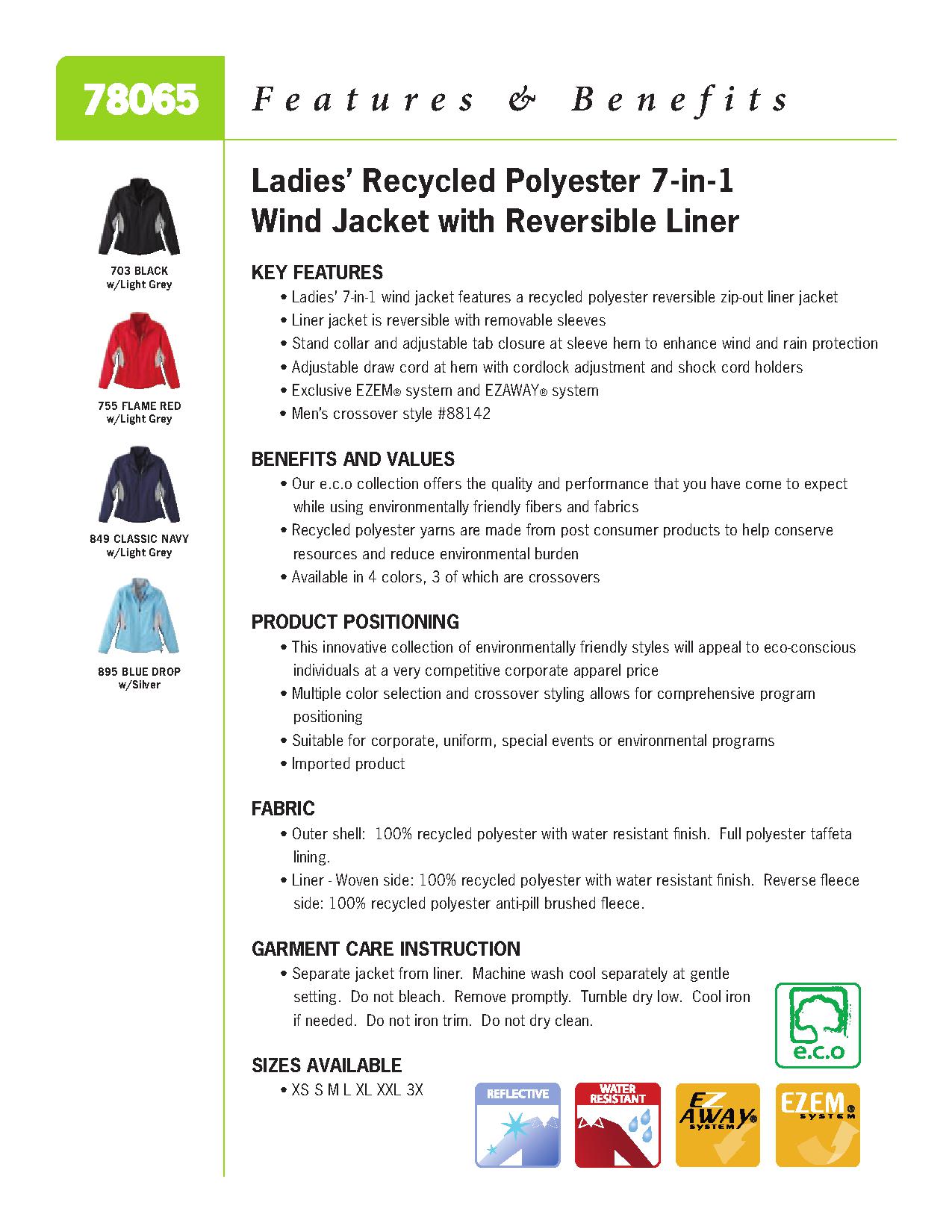 Ash City e.c.o Outerwear 78065 - Ladies' Recycled Polyester 7-In-1 Wind Jacket With Reversible Liner