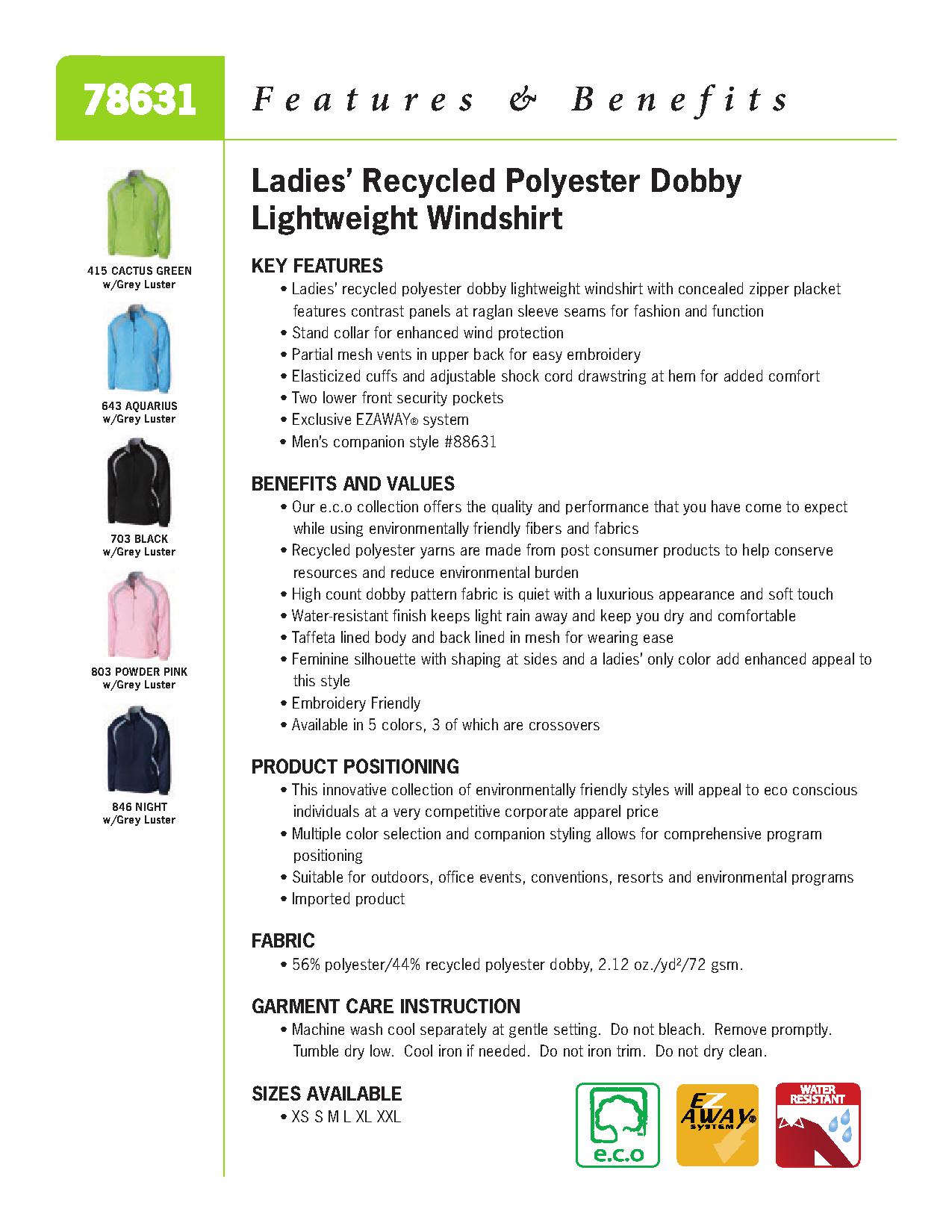 Ash City e.c.o Outerwear 78631 - Ladies' Recycled Polyester Dobby Lightweight Windshirt