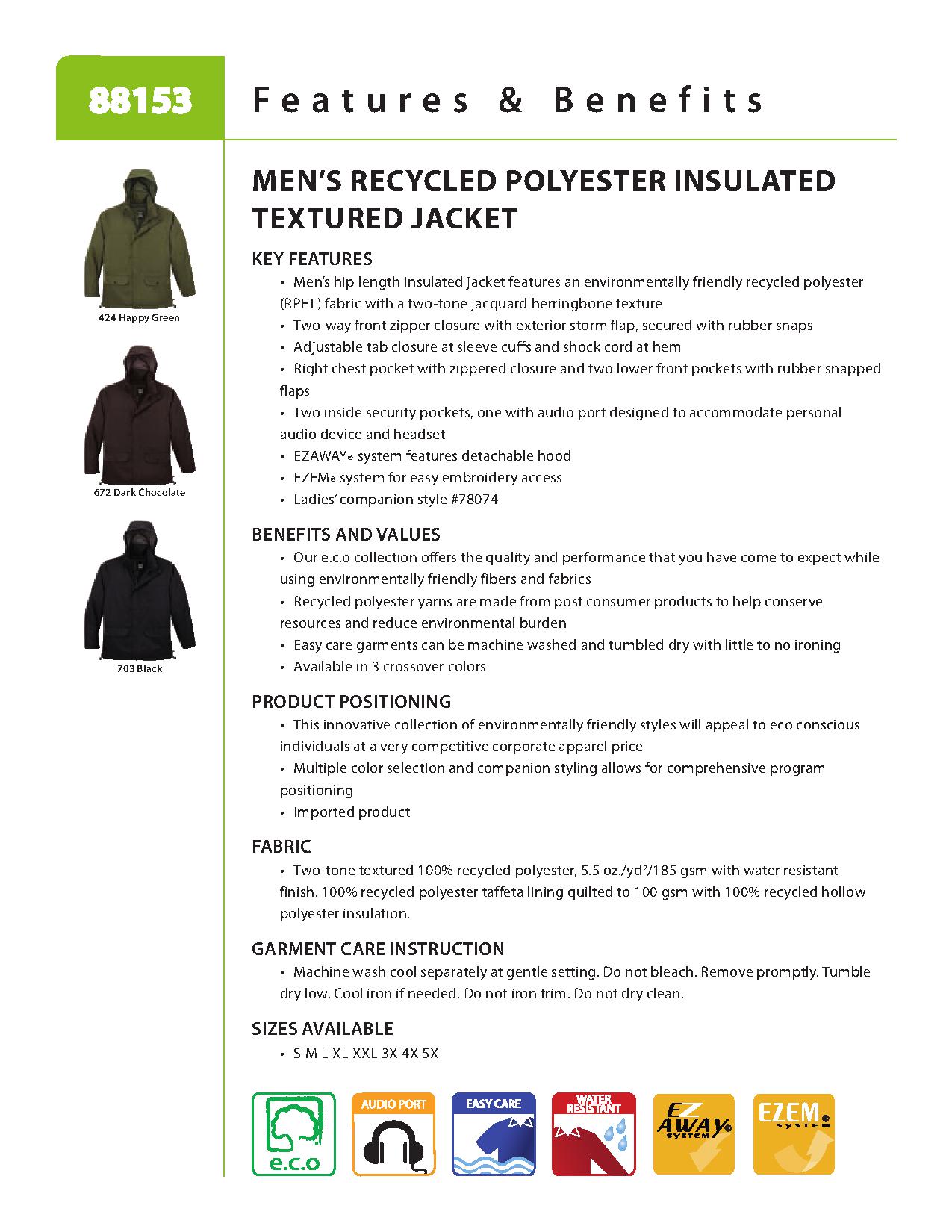 Ash City e.c.o Outerwear 88153 - Men's Recycled Polyester Insulated Textured Jacket