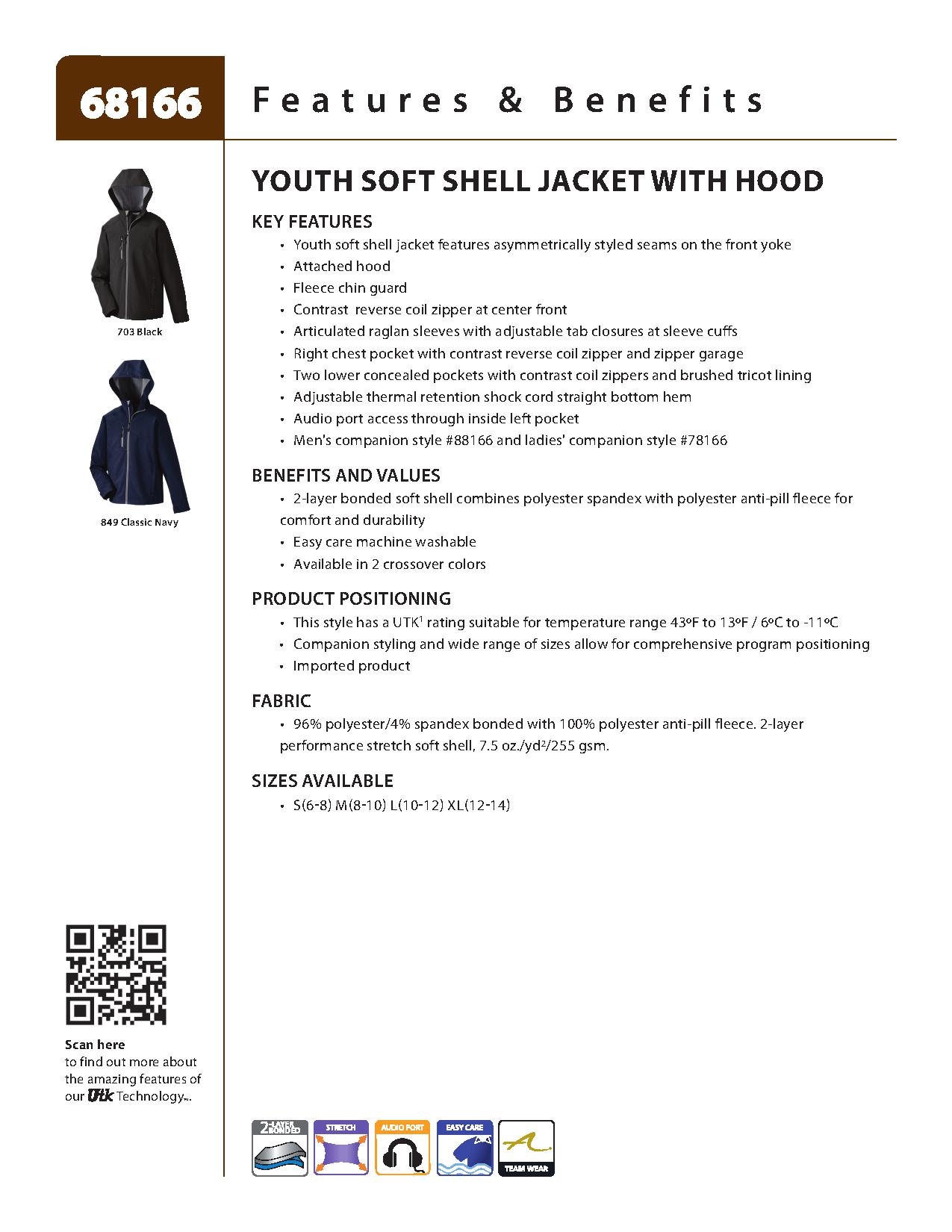 Ash City UTK 1 Warm.Logik 68166 - Prospect Youth Soft Shell Jacket With Hood