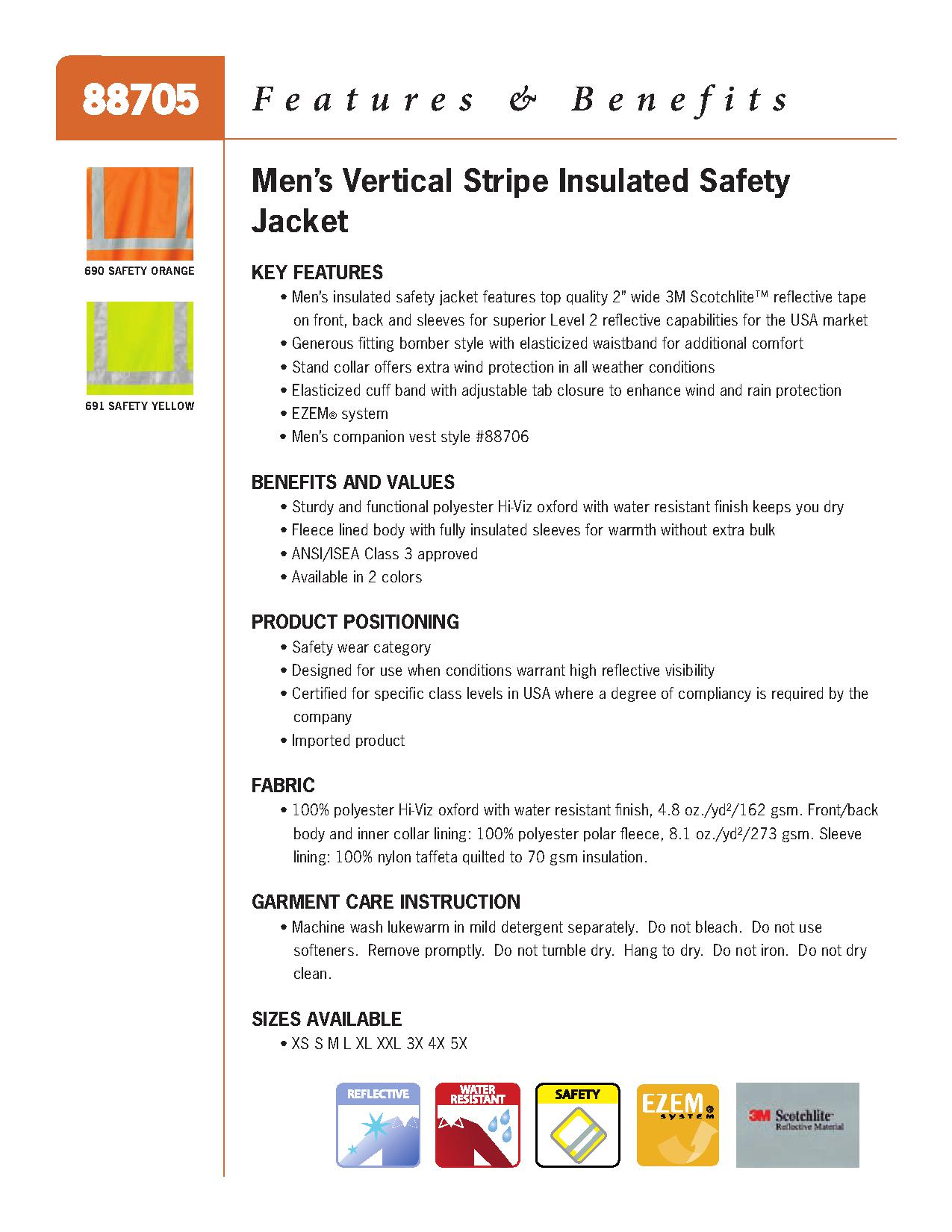 Ash City UTK 2 Warm.Logik 88705 - Men's Vertical Stripe Insulated Safety Jacket
