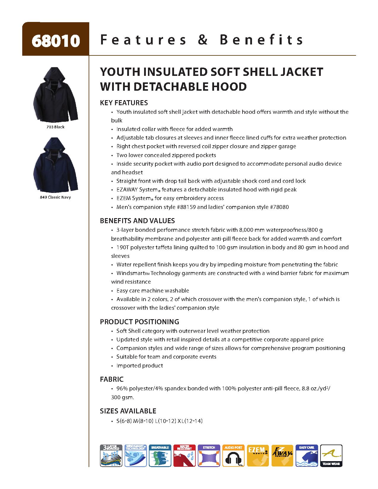 Ash City UTK 3 Warm.Logik 68010 - Glacier Youth Insulated Soft Shell Jacket With Detachable Hood