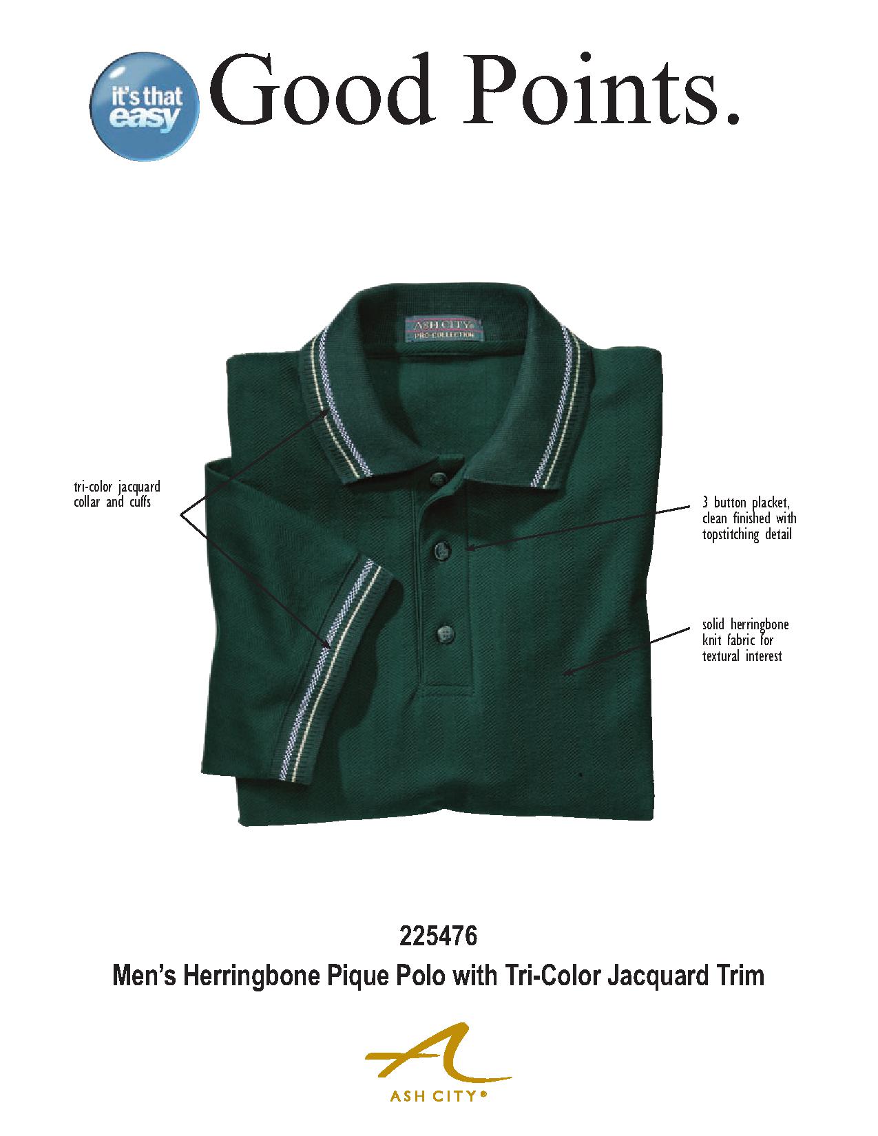 Ash City Pique 225476 - Men's Herringbone Pique Polo With Tri-Color Jacquard Trim
