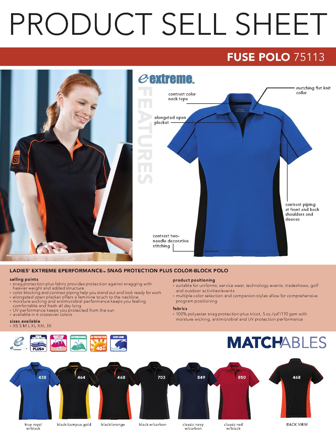 Ash City Eperformance 75113 - Fuse Polo Ladies' Snag Protection Plus Color-Block Polo