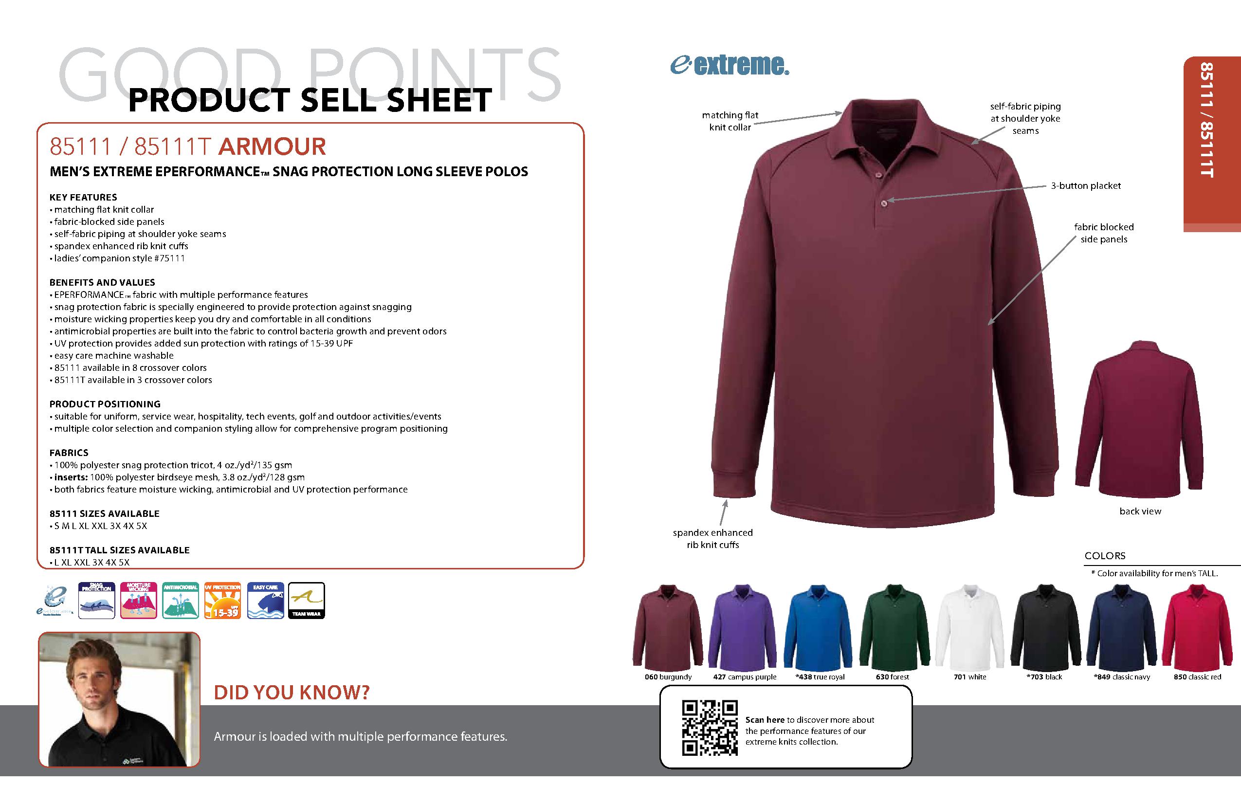 Ash City Eperformance 85111 - Armour Men's Eperformance Snag Protection Long Sleeve Polo