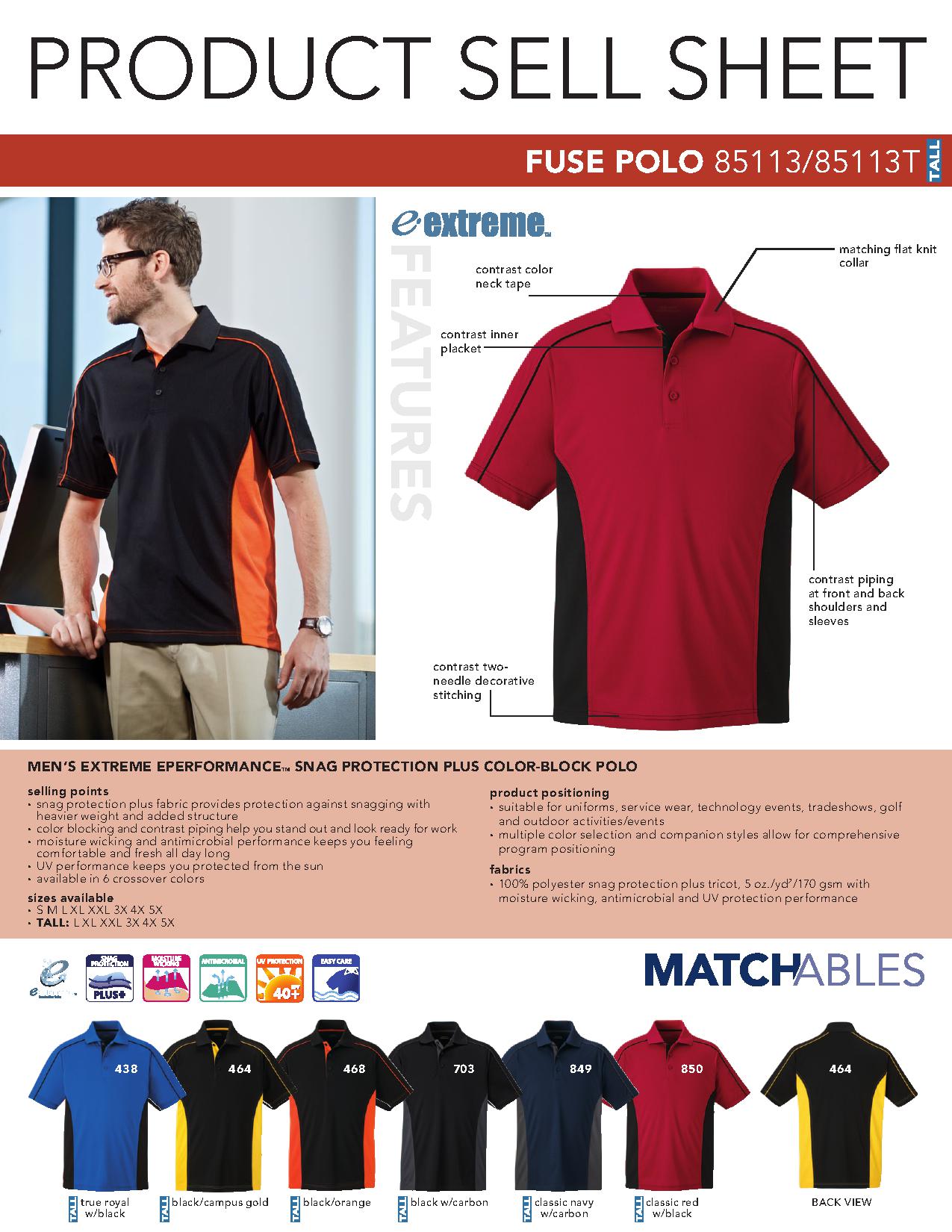 Ash City Eperformance 85113 - Fuse Polo Men's Snag Protection Plus Color-Block Polo