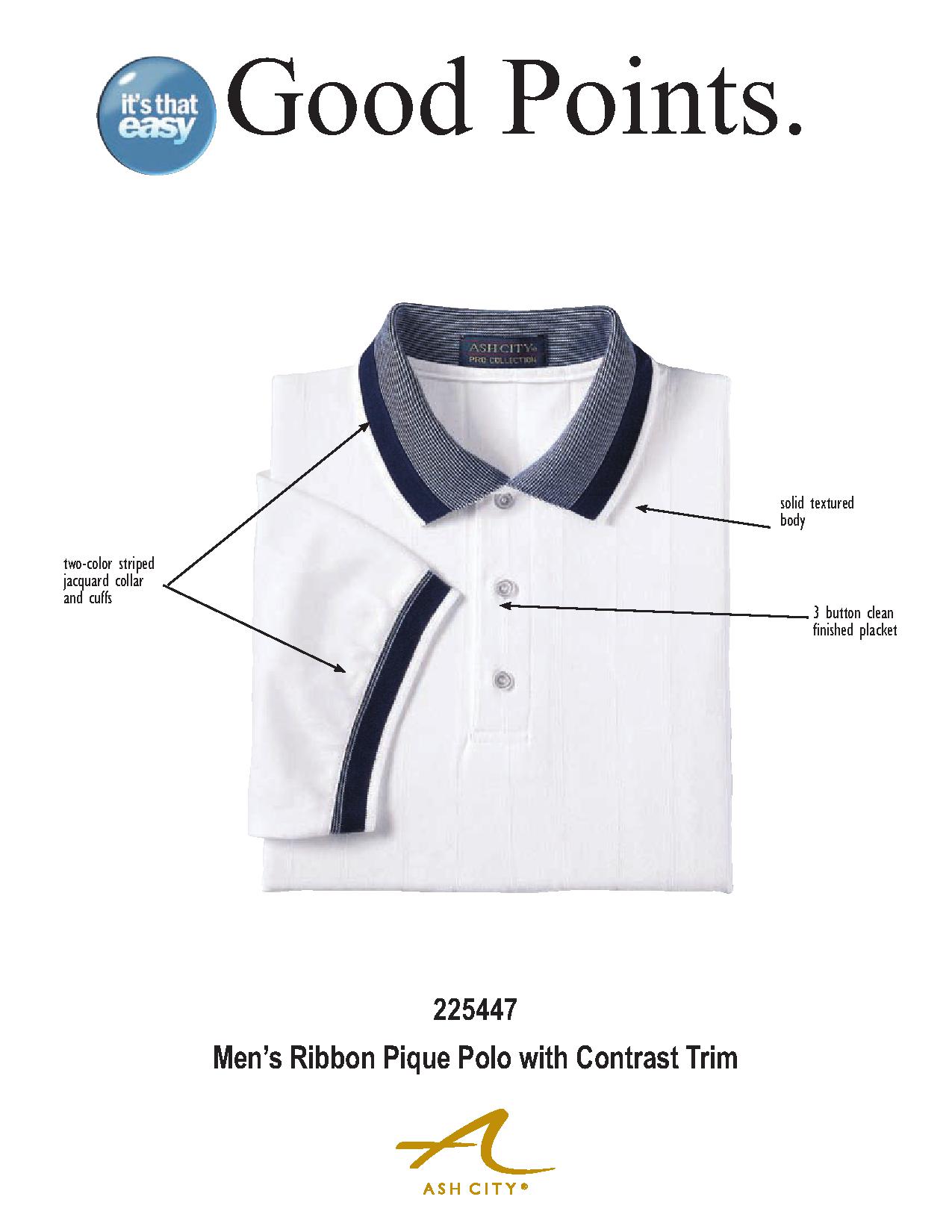 Ash City Pique 225447 - Men's Ribbon Pique Polo With Contrast Trim