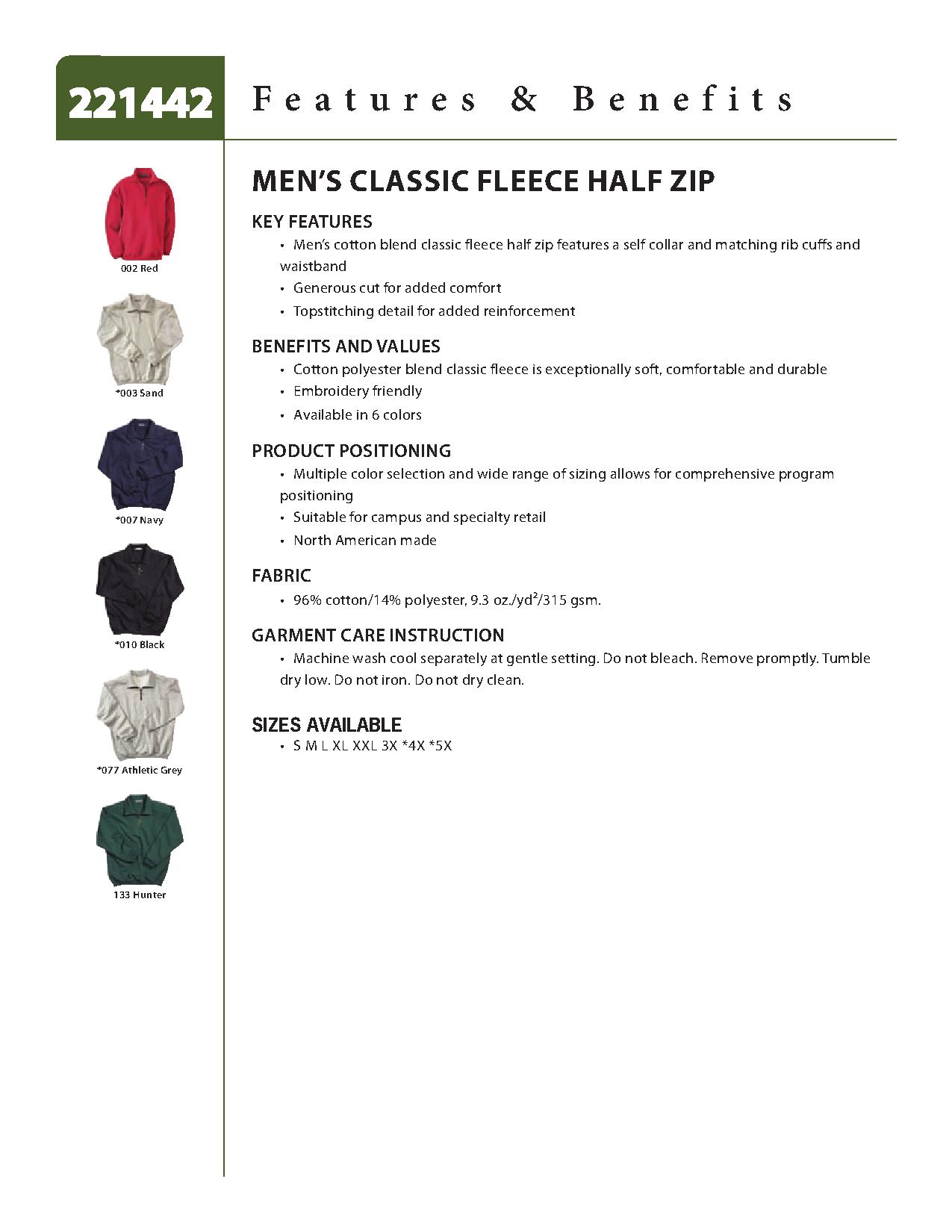 Ash City Cotton/Poly Fleece 221442 - Men's Classical Cotton Blend Fleece Half-Zip