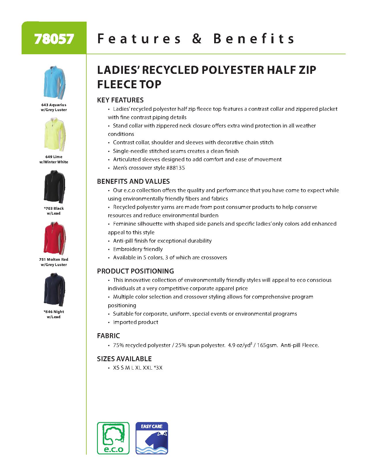 Ash City e.c.o Fleece 78057 - Ladies' Recycled Polyester Half-Zip Fleece Top