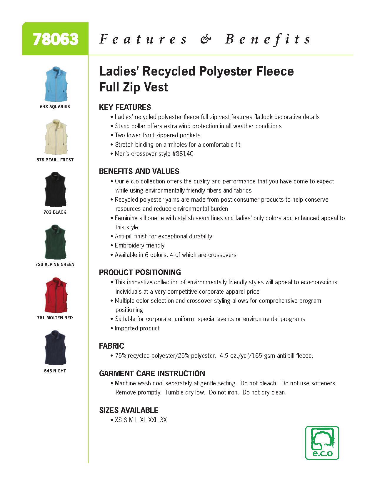 Ash City e.c.o Fleece 78063 - Ladies' Recycled Fleece Full-Zip Vest