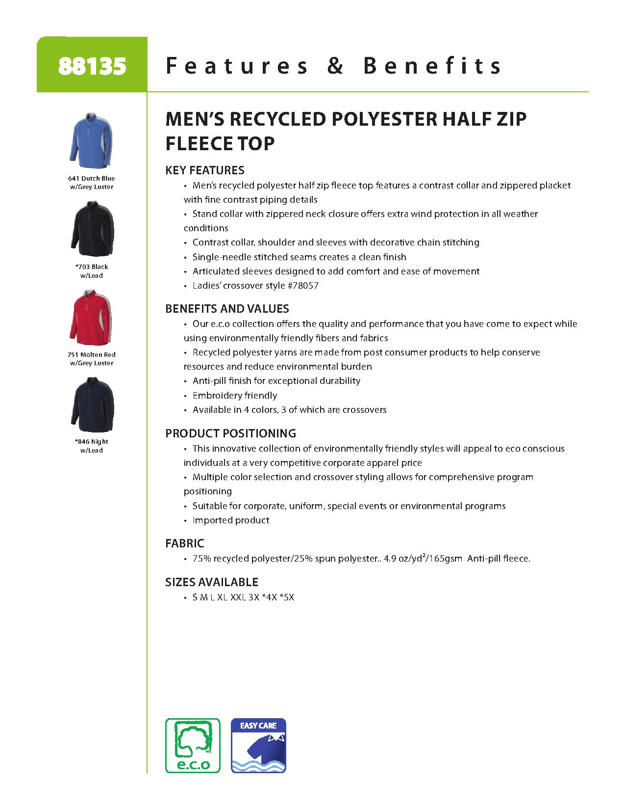 Ash City e.c.o Fleece 88135 - Men's Recycled Polyester Half-Zip Fleece Top