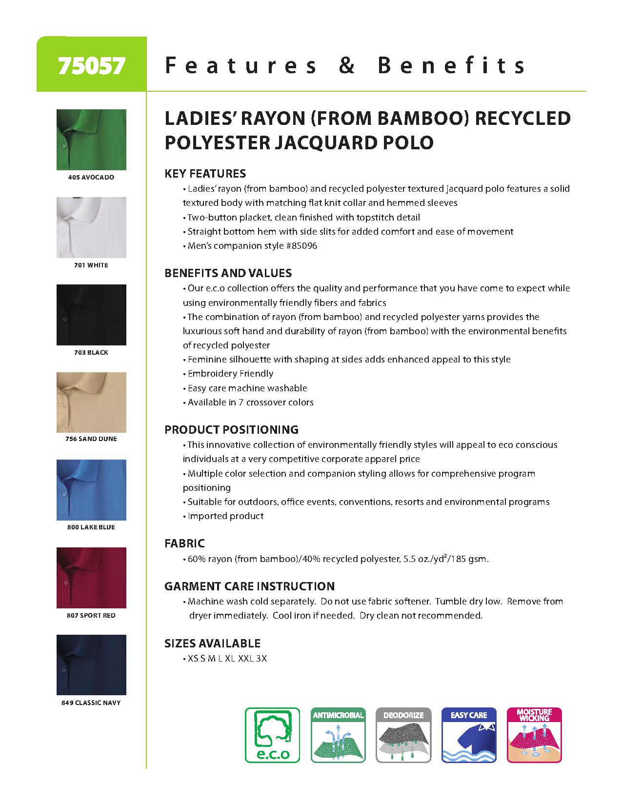 Ash City e.c.o Knits 75057 - Ladies' Rayon Recycled polyester Jacquard Polo