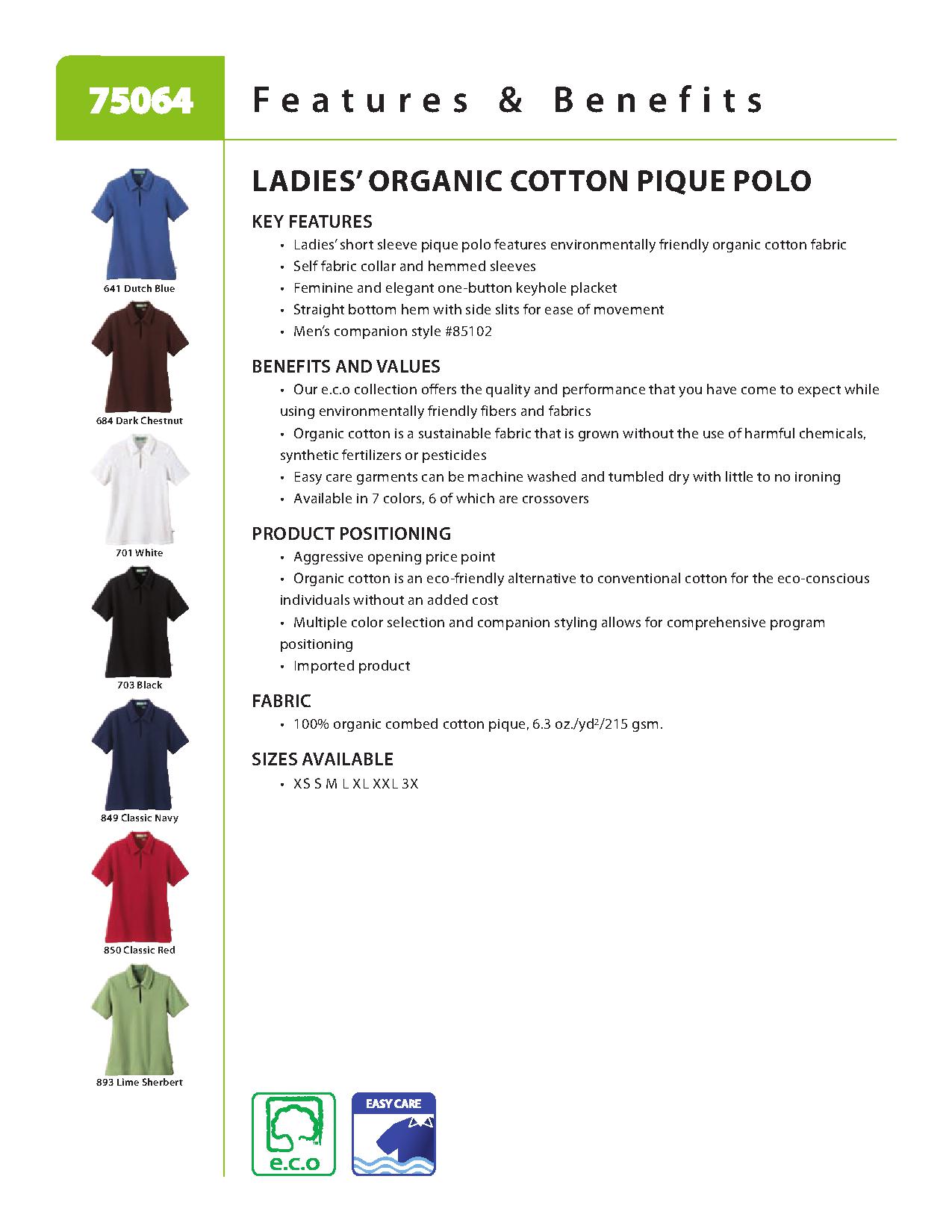 Ash City e.c.o Knits 75064 - Ladies' Organic Cotton Pique Polo