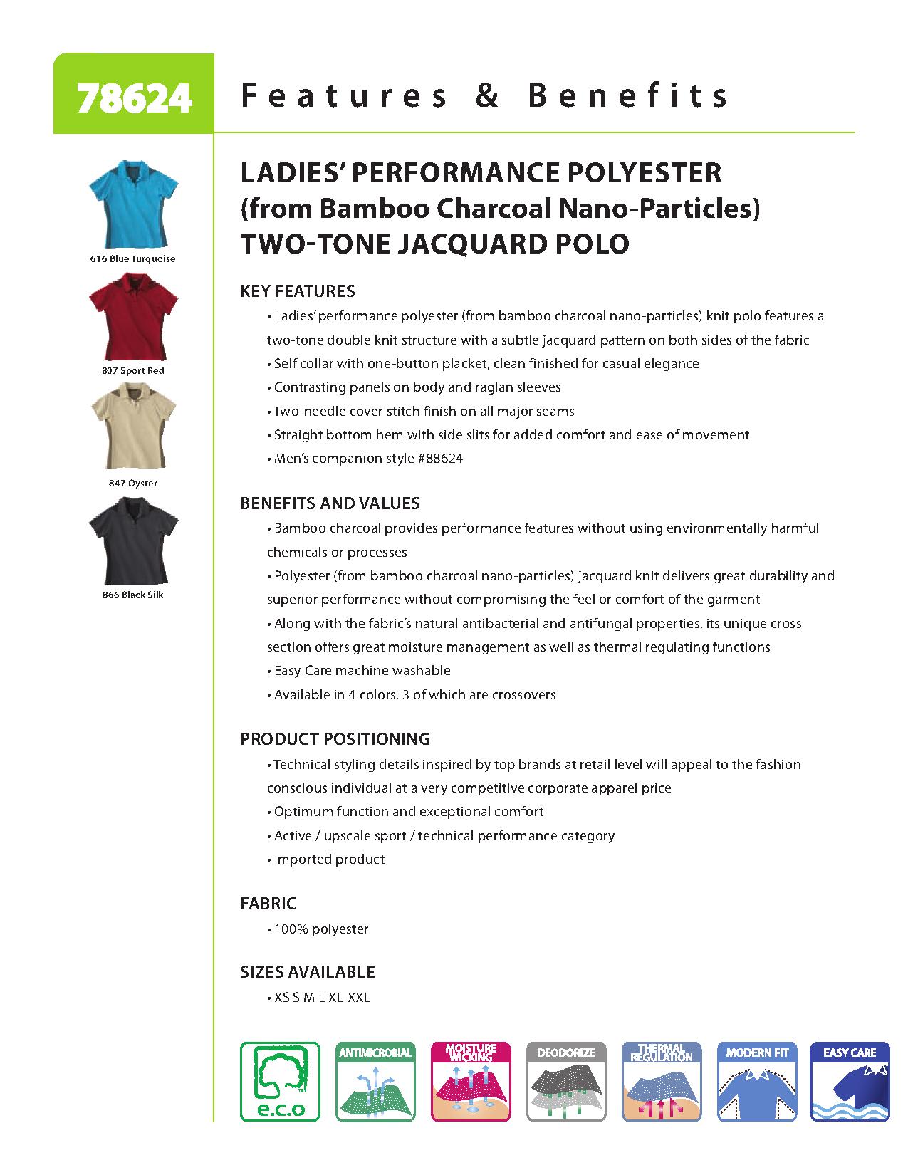 Ash City e.c.o Knits 78624 - Ladies' Performance polyester (from Bamboo Charcoal Nano-Particles) Two-Tone Jacquard Polo