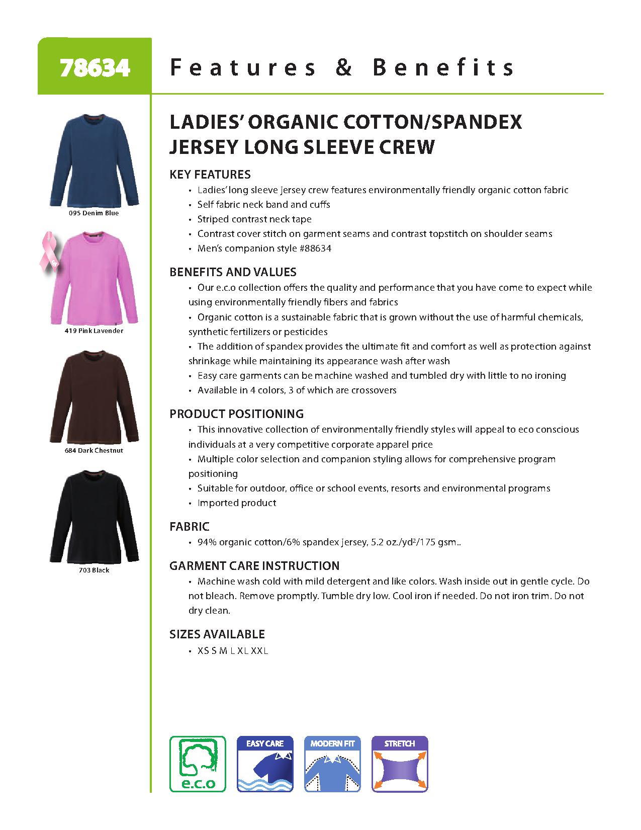 Ash City e.c.o Knits 78634 - Ladies' Organic Cotton/Spandex Jerdey Long Sleeve Crew