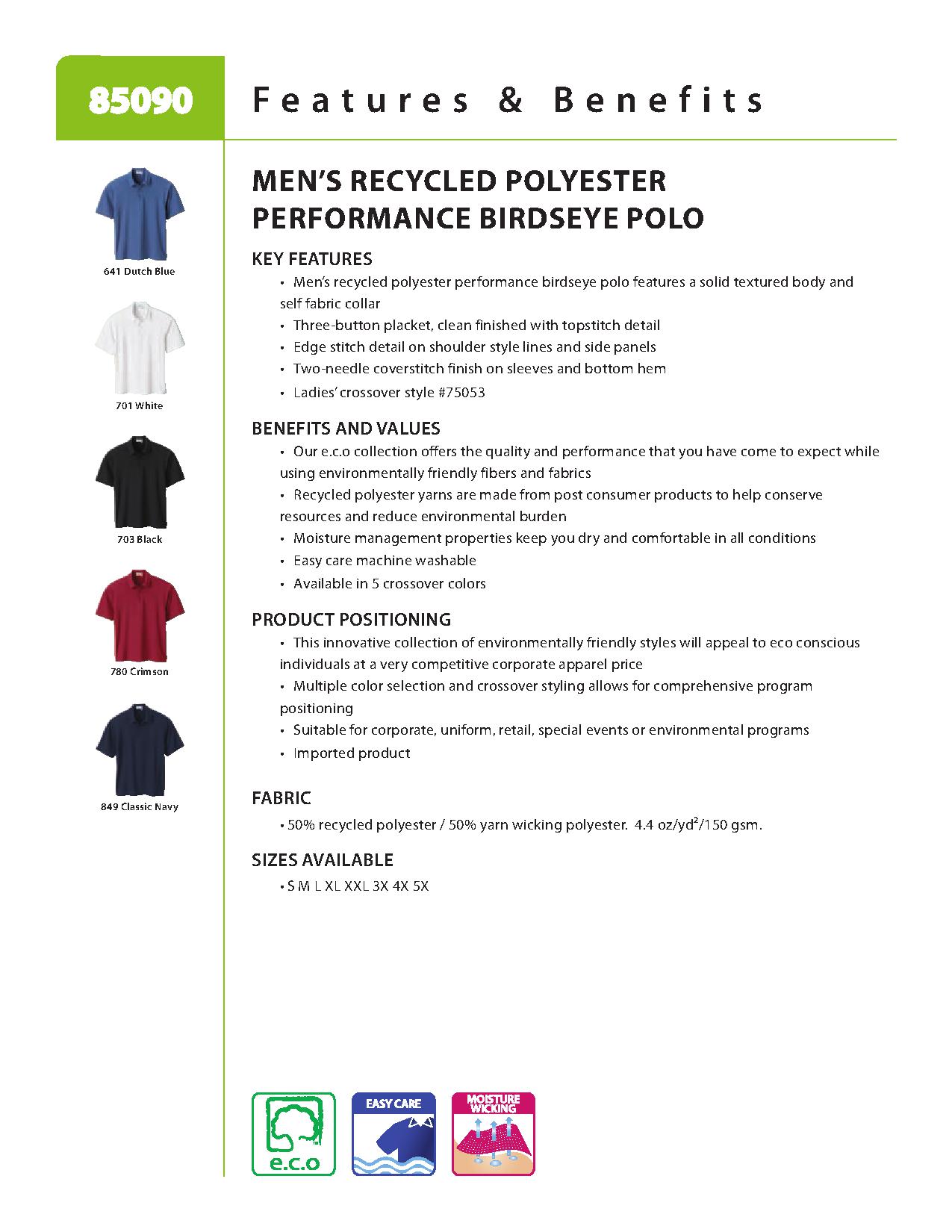Ash City e.c.o Knits 85090 - Men's Recycled Polyester Performance Birdseye Polo