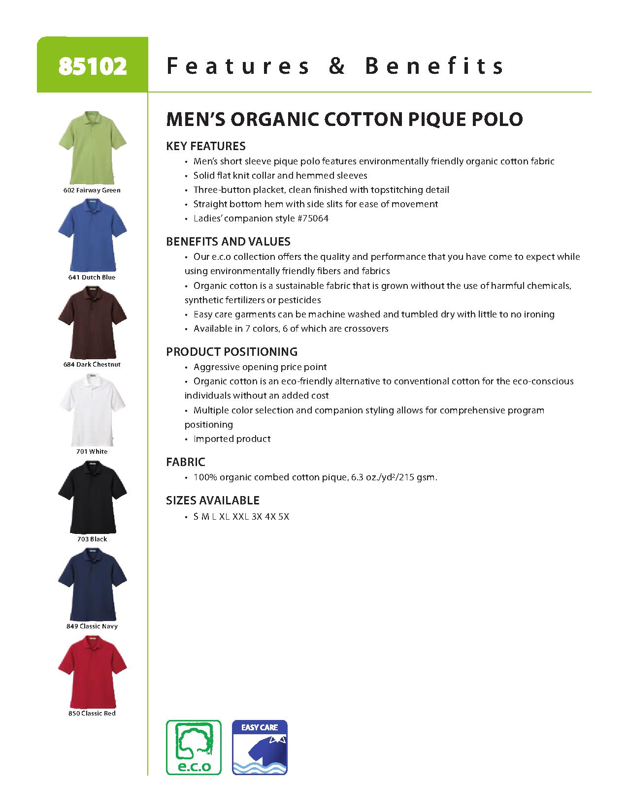 Ash City e.c.o Knits 85102 - Men's Organic Cotton Pique Polo