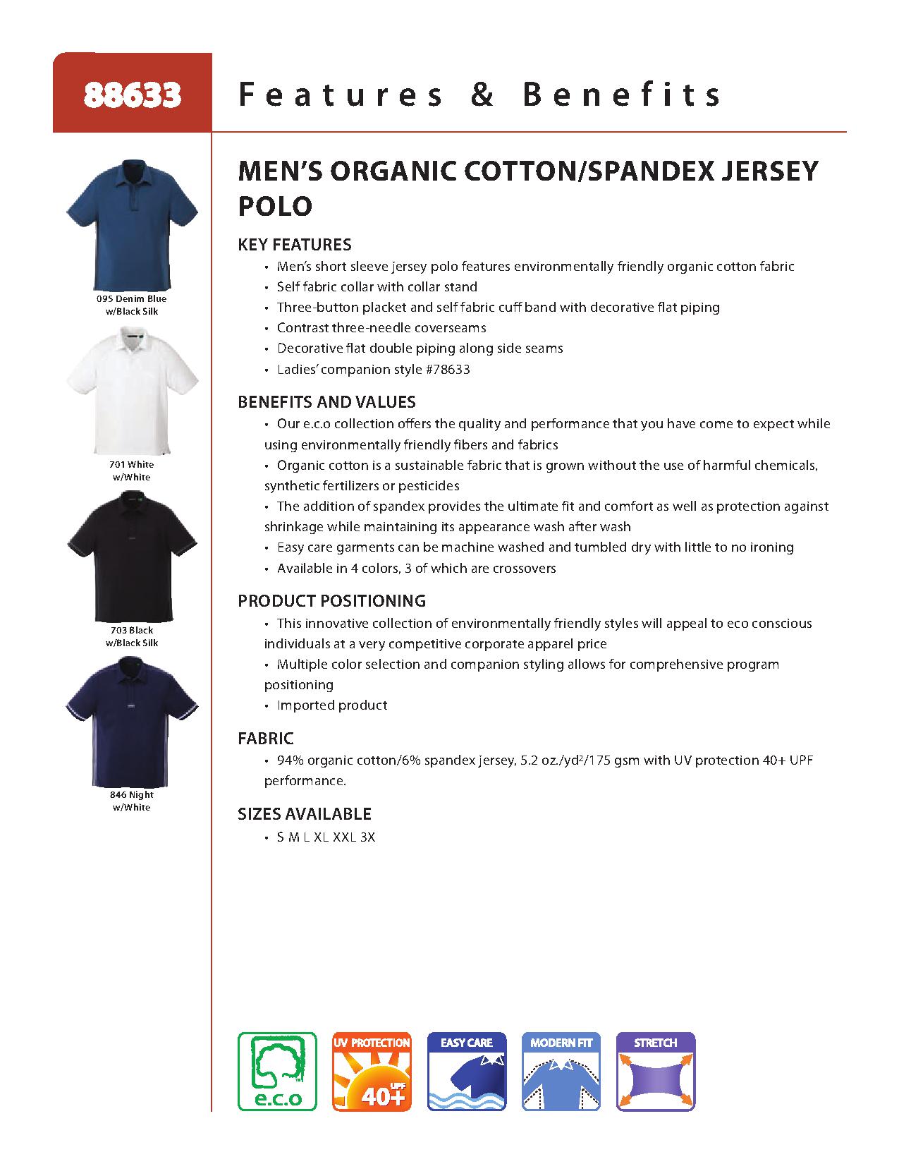 Ash City e.c.o Knits 88633 - Men's Organice Cotton/Spanddex Jersey Polo