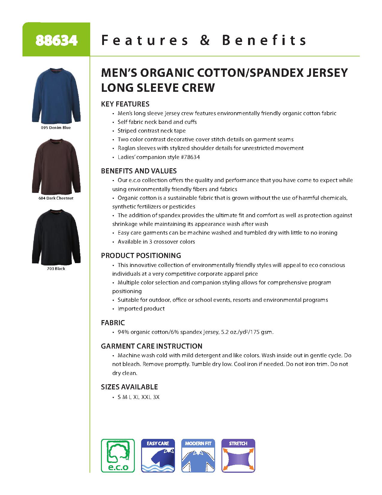 Ash City e.c.o Knits 88634 - Men's Organice Cotton/Spanddex Jersey Polo Lone Sleeve Crew