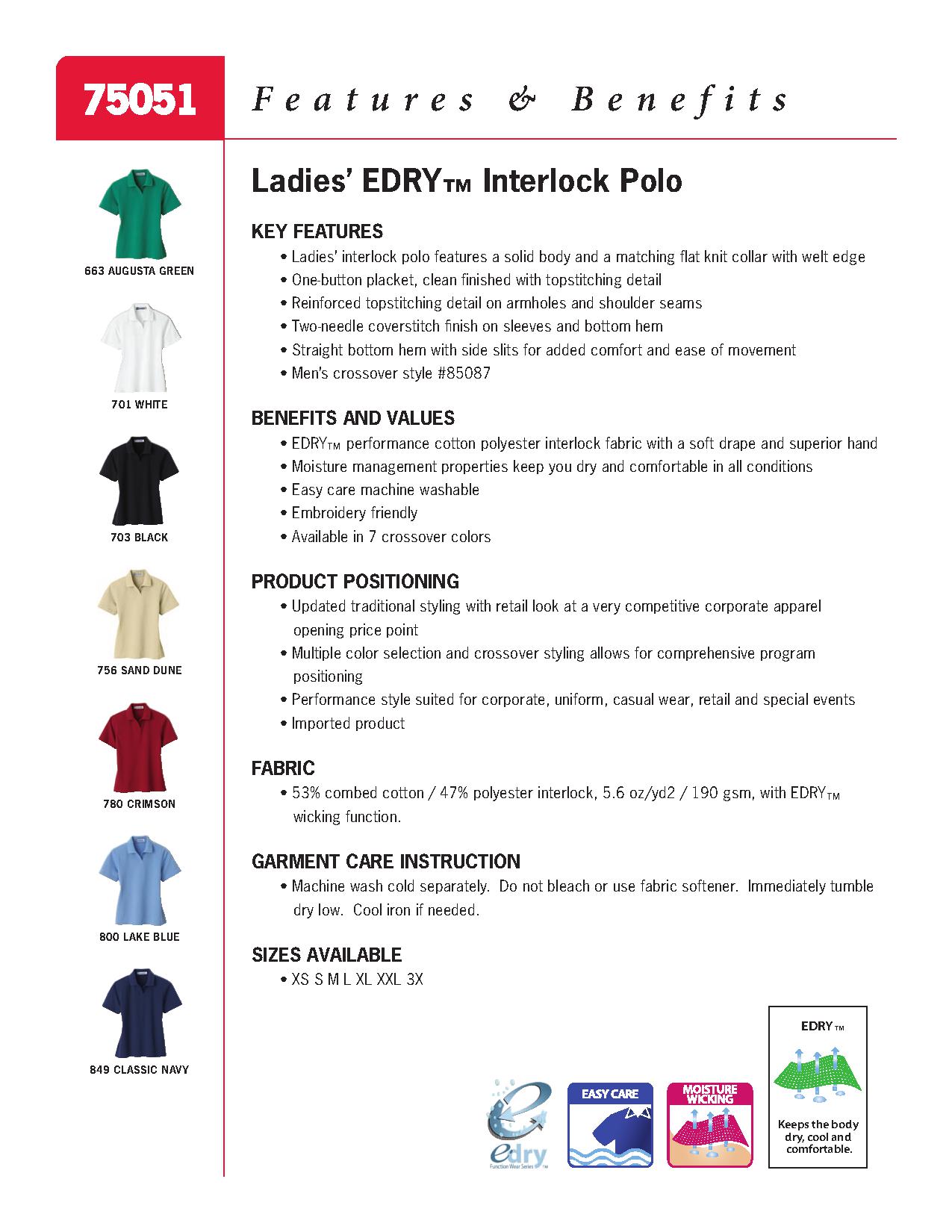 Ash City Edry 75051 - Ladies Edry Interlock Polo