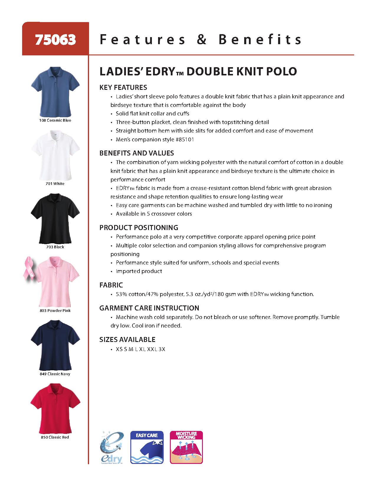 Ash City Edry 75063 - Ladies' Edry Double Knit Polo