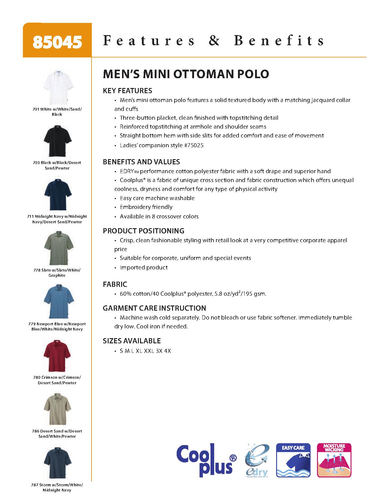 Ash City Edry 85045 - Men's Mini Ottoman Polo