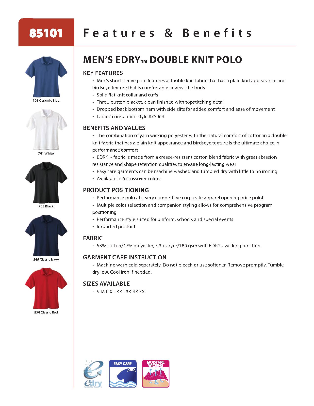 Ash City Edry 85101 - Men's Edrytm Double Knit Polo