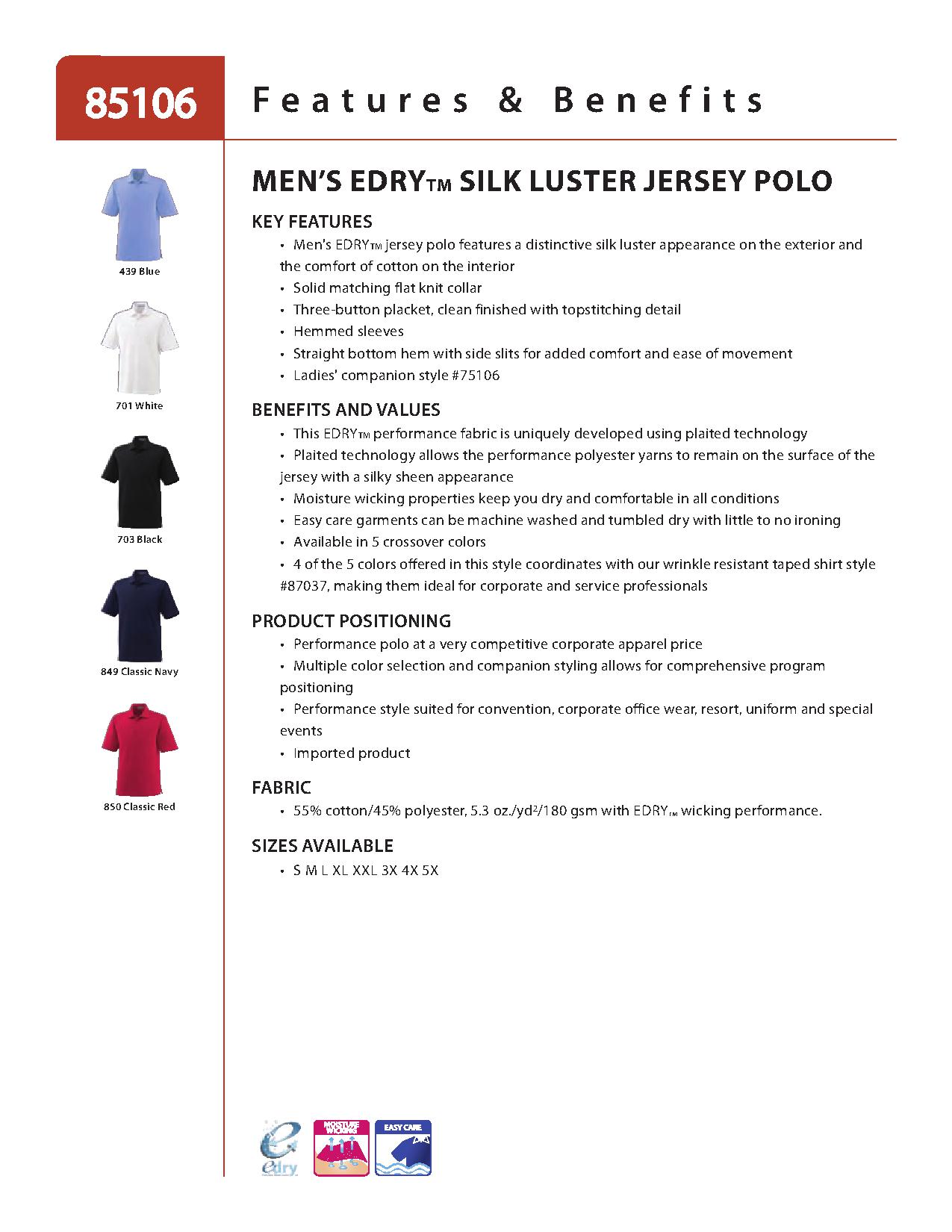 Ash City Jersey 85106 - Luster Men's Edry Silk Luster Jersey Polo